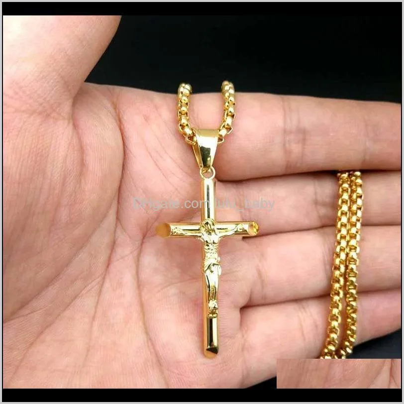 new fashionable hip-hop men`s blockbuster jewelry stainless steel gold jesus cross pendant men`s and women`s necklaces1