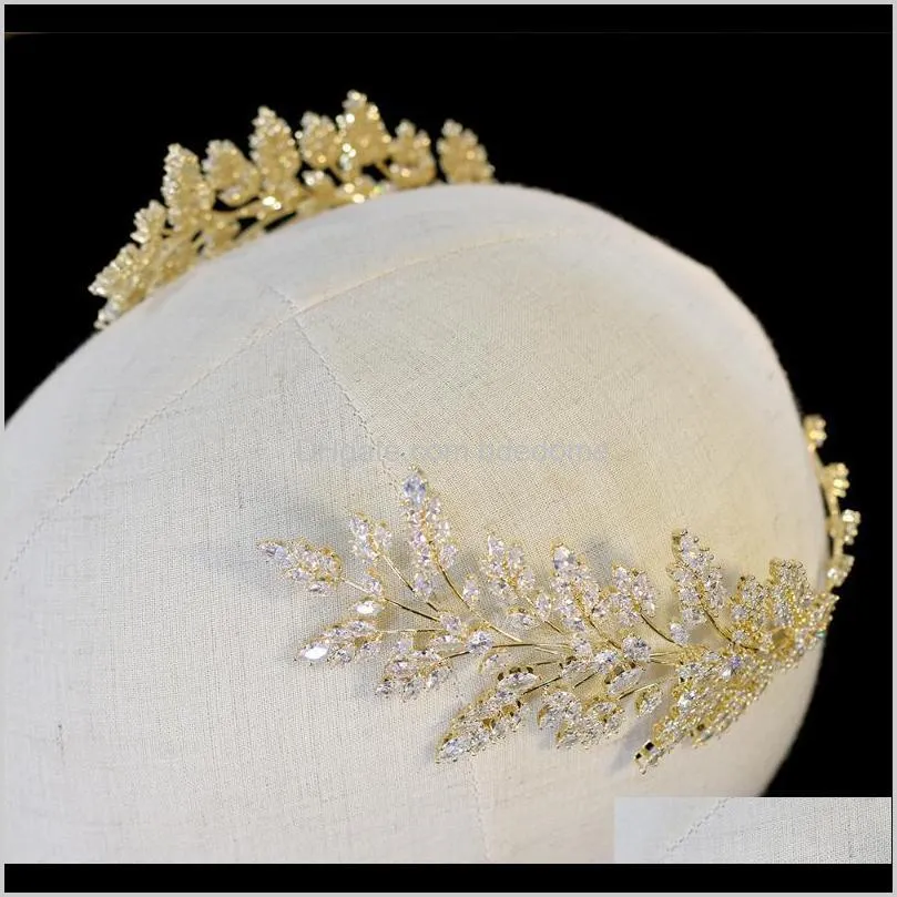 asnora new fashion bride tiara headdress hair accessories wedding headdress golden leaves leaves hair band zirconia crown