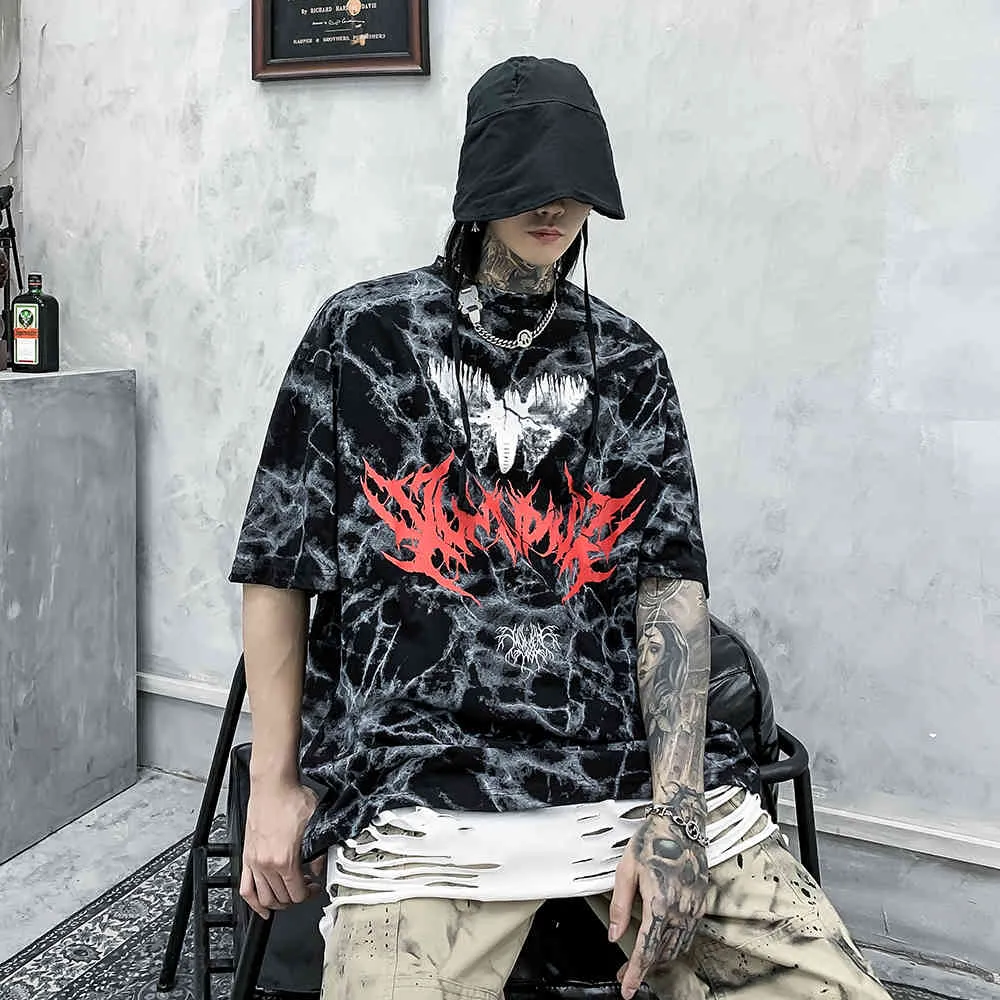 Punk stijl bat grafische tees mannen oversized zwarte goth kleding t-shirt hip hop 2020 zomer mode mannen kleding streetwear tops y0322