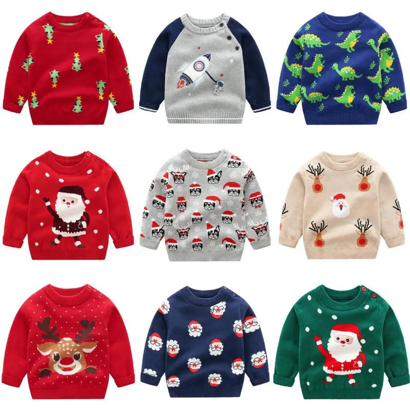 Пуловер детей девочек мальчики осень зима свитера рождественские трикотажные одежды с длинным рукавом теплые верхняя детская одежда