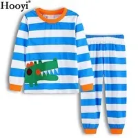 Hooyi Crocodile Baby Boy Pajamas Long Clothes Suits Blue Stripe Spring Children PJ