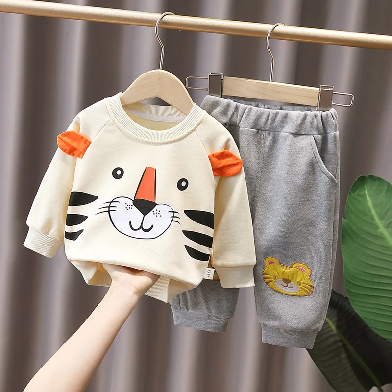 子供の赤ちゃん男の子の服セット長袖タイガートップTシャツ+ズボン綿衣装幼児服セット子供服1-4年