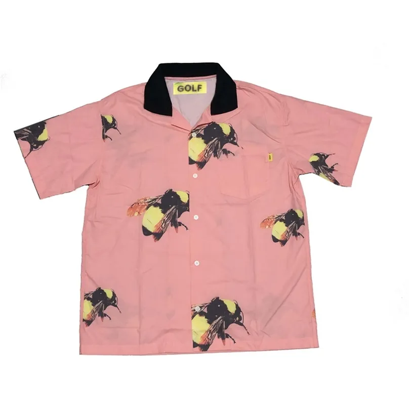 Män Rosa Golf Flamma Le Fleur Tyler Skaparen Bomull Casual Shirts Skjorta Högkvalitativa Pocket Short-Sleeves Top S 2XL # AB2 210626