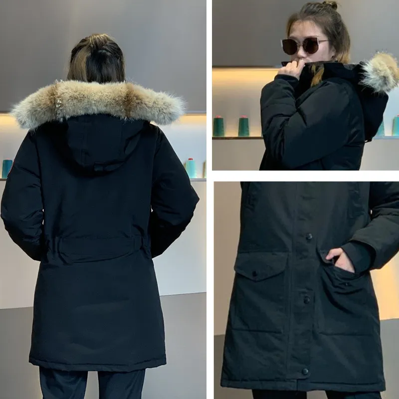 Jas Winter donsjassen met capuchon van echt wolvenbont Houder damesjas met ritssluiting Winddicht en jassen warme outdoor parka dames wit donsdeken