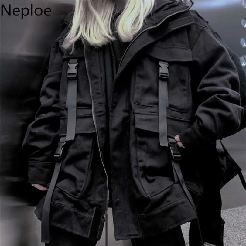 Neploe koreanska streetwear hajuku svart denim jacka överdimensionerade ficka jeans jackor lösa bf vintage casualrockar 39106 211014