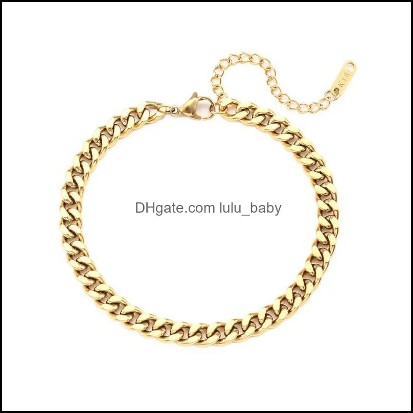 Anklets 2021 Tarnish Free Hypoallergenic 2.5mm 6mm 8mm Cuban Link Chain Gold For Women Summer Beach Foot Bracelet Jewelry