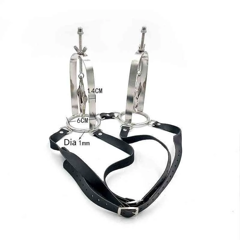 NXY SM bondage Leather female Stainless Steel adjustable torture play Clamps metal clips breast BDSM Restraint Fetish sex toy 1126