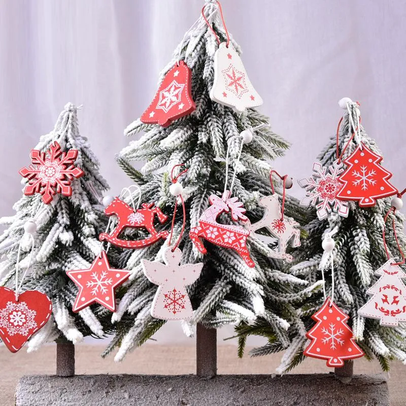 Christmas Wood Diy Hanging Decoration Xmas Tree Snowflake Bell Elk Angell Pattern Ornaments Festival Party Decor Pendant Supplies BH4955 TYJ