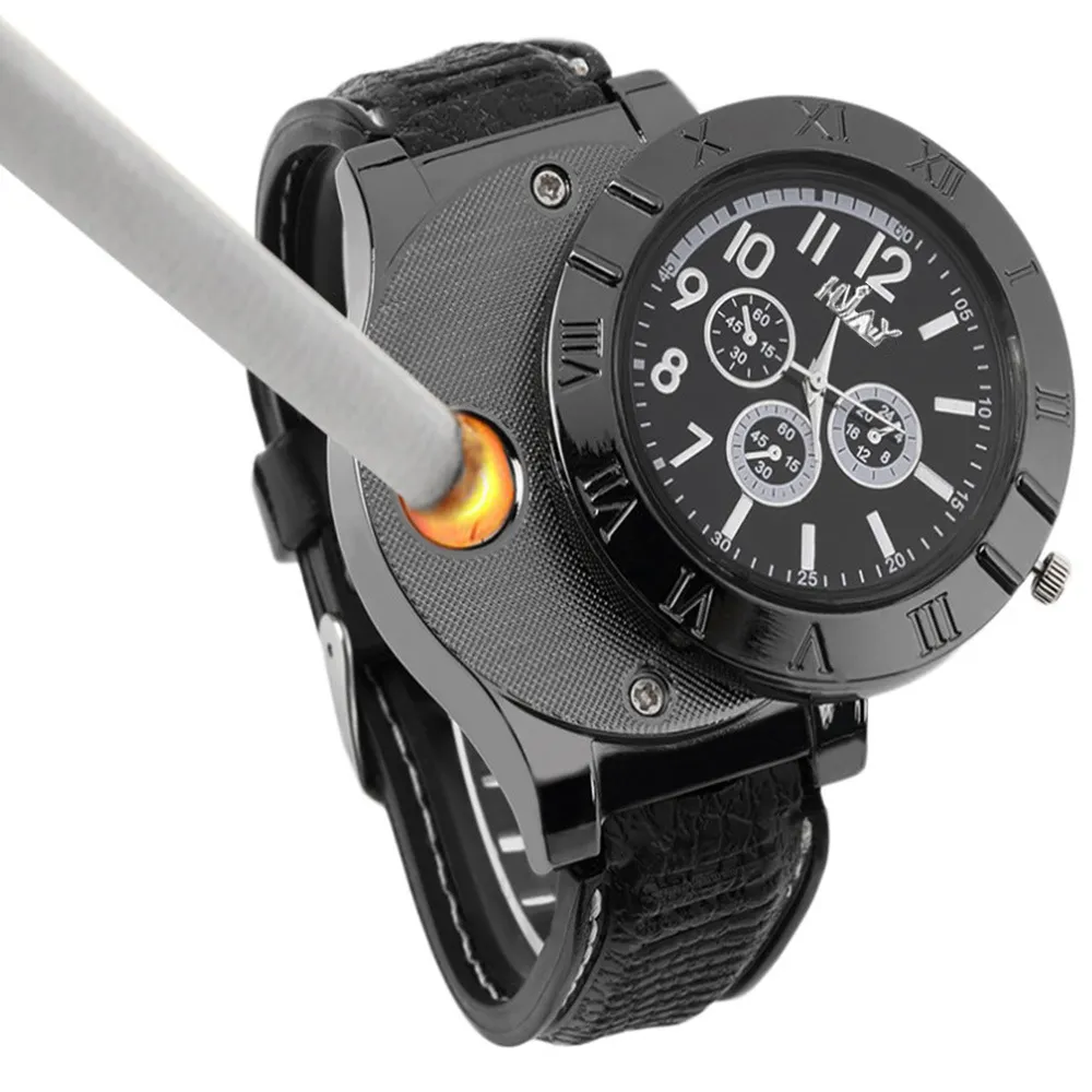 Reloj de pulsera de encendedor de cigarrillos electrónicos para hombres USB de carga de
