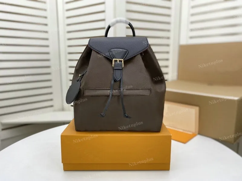 MONTSOURIS Backpack Woman Classic Fashion Leather Travel Bag Designer Buckle Tie Rope Backpacks Turtledove Adjustable Shoulder Str4702854