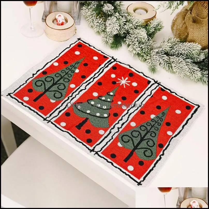 Mats & Pads 2021 Christmas Decorations Knitted Cloth Placemat Creative Tableware Kitchenware Santa Tree Tablecloth For Kitchen