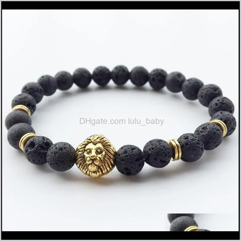 bracelet fashion 8mm natural lava rock beads volcano tiger eye laips amethyst stone with seven color stone beaded bracelet unisex