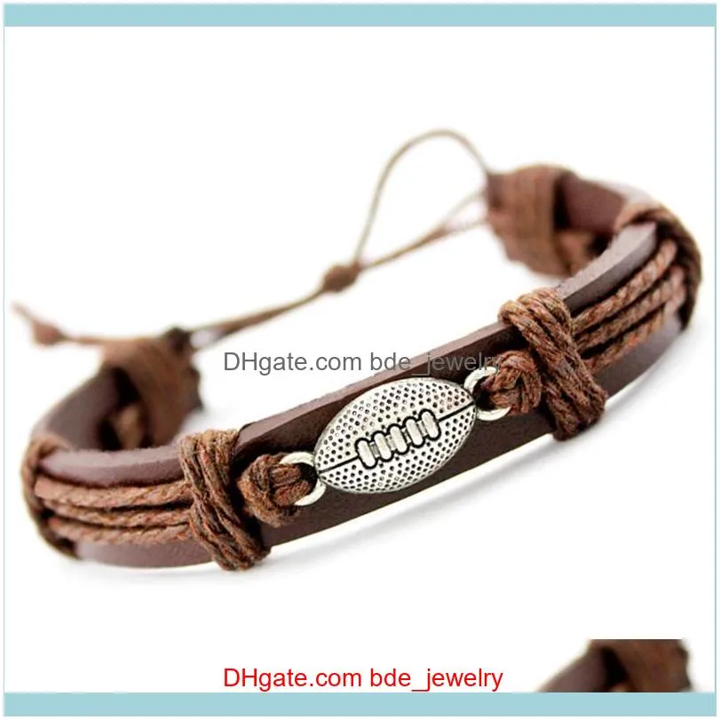 Bijoux à breloques Bracelets à breloques Football Soer Baseball Softball Volleyball Lacrosse Joueur de hockey sur gazon Cuir Femmes Hommes Unisexe Bijoux Drop D