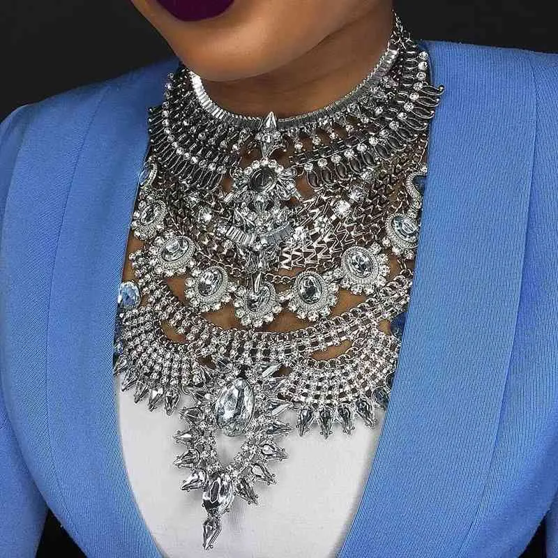 Miwens 2020 Collare Za Collane Pendenti con gemme e perle Vintage Crystal Maxi Choker Dichiarazione Argento Colore Collier Collana Boho Gioielli da donna