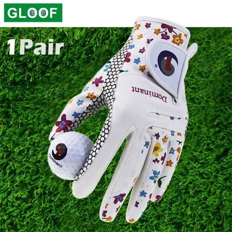 Guante de golf Mujeres pares pares de cuero fresco con mano de verano floral colorido transpirable para guantes antideslizantes 1 211124