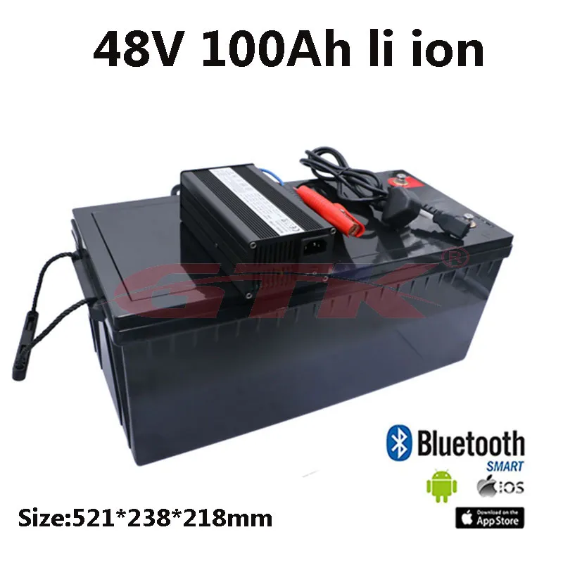 Powerful 48V 100Ah Lithium ion battery pack waterproof ABS case with BMS for RV Marine golf cart solar power storage 10A Charger