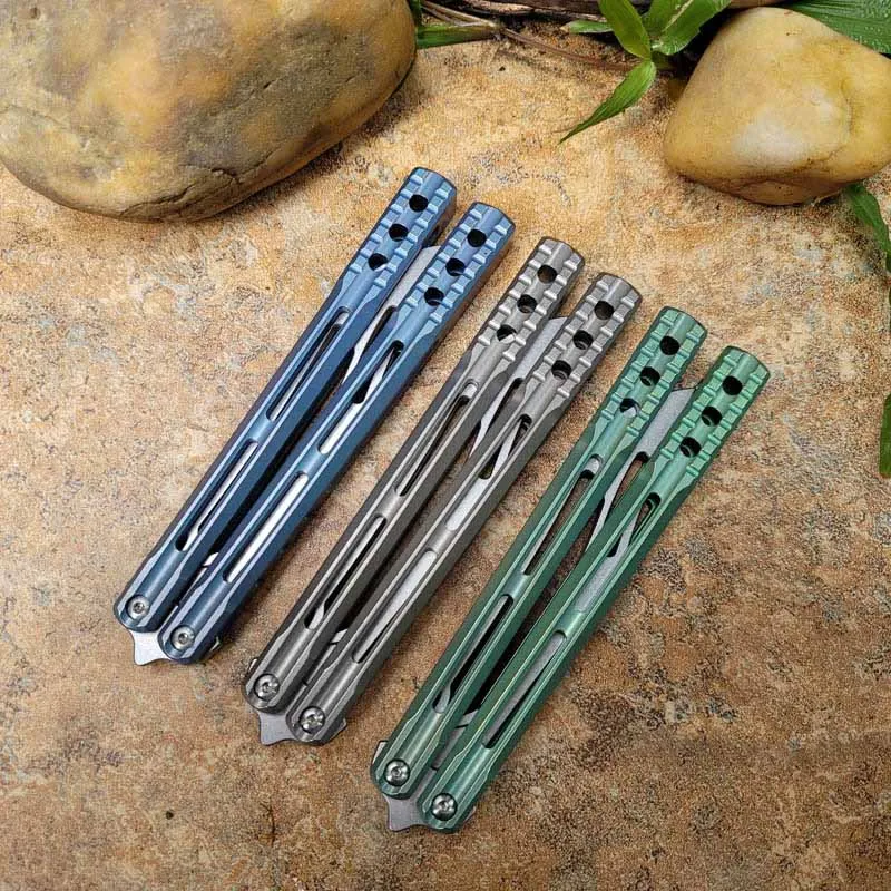 New Theone Balisong Orca Killer Whale Butterfly Training Trainer Knife D2 Blade Fixed Titanium Handle Jilt Swing Knife Triton Squi9812248