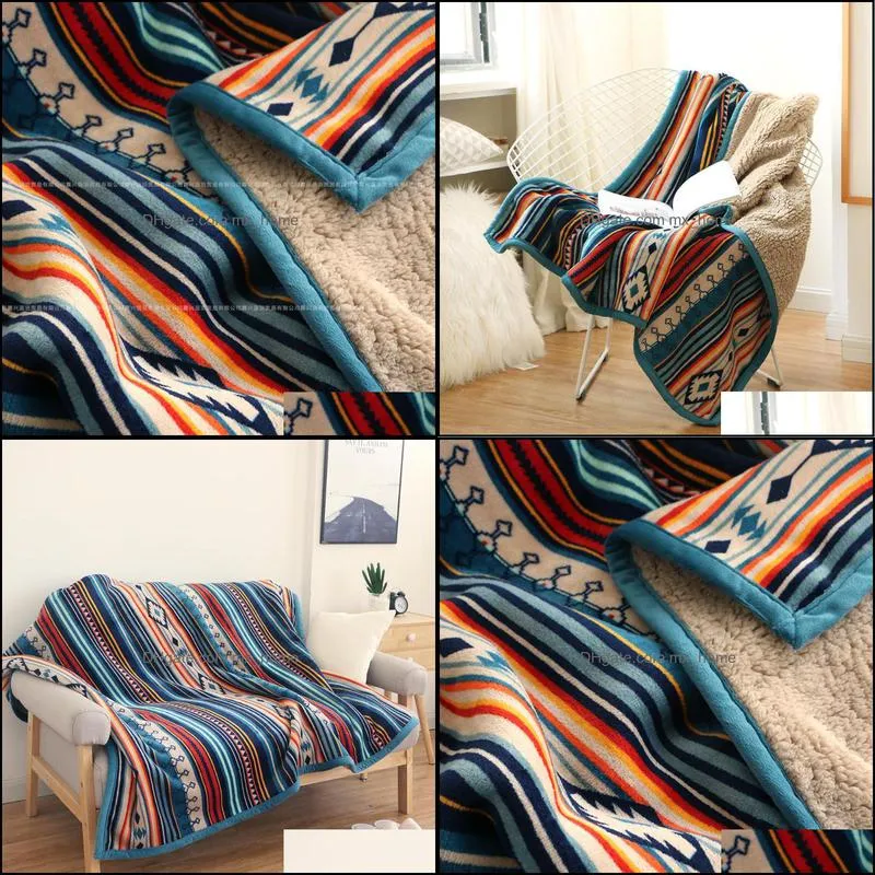 Super Soft Throw Blanket For Sofa Portable Car Travel Cover Blanket Retro Flannel Fleece Sherpa Bohemian Couch