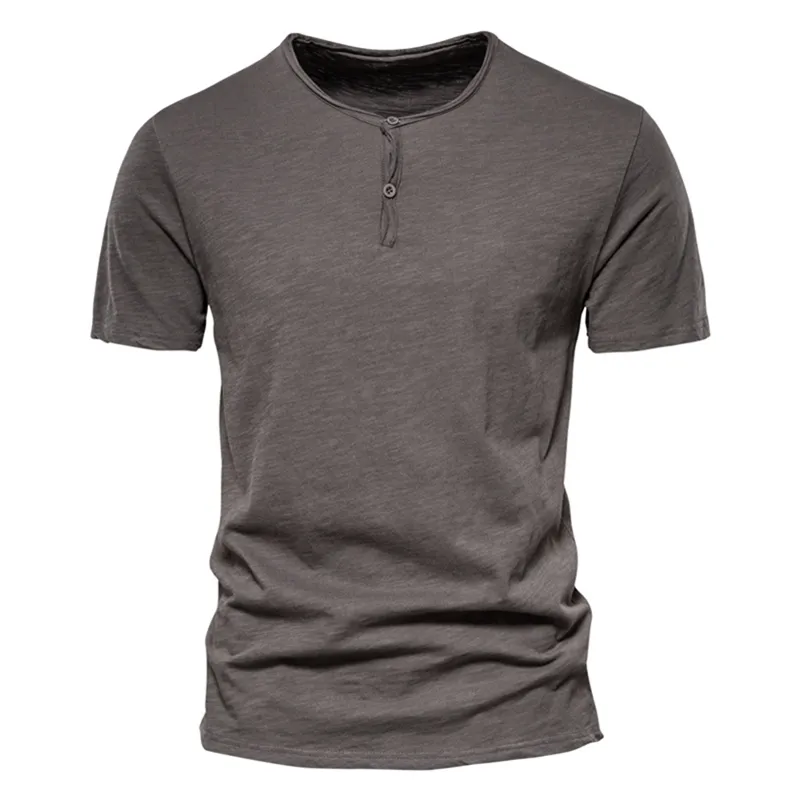 Aiopeson Solid Color Casual Koszulki Mężczyźni O-Neck Button Up 100% Bawełna Mężczyzna T Shirt Lato Quality Classic Top Tees Men 210707