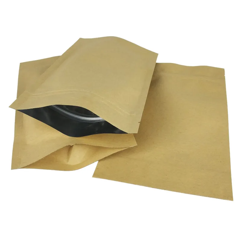 9 * 14cm Doypack Kraft Paper Mylar Storage Bag Ställ upp Aluminium Folie Tea Biscuit Package Peum DH8478