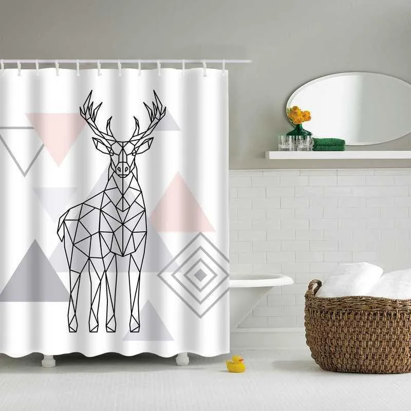 Shower Curtains Simple Style Elk Geometric Animal Pattern Curtain Bathroom Waterproof Polyester Decoration