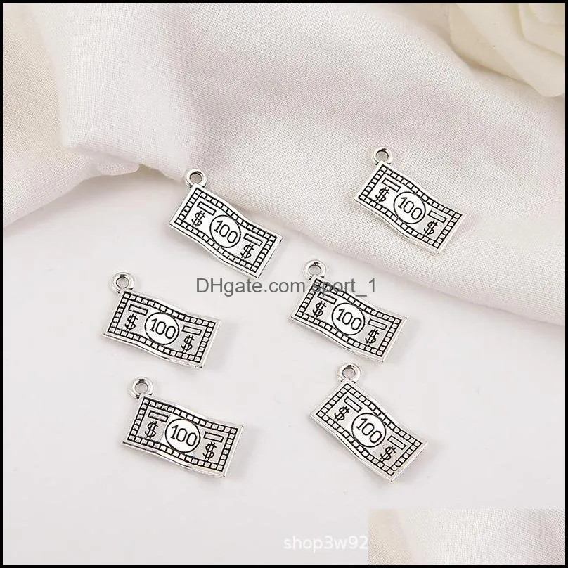 80pcs Charms 100 dollars money 10*19mm Antique Making pendant fit,Vintage Tibetan Silver,DIY Handmade Jewelry 396 T2