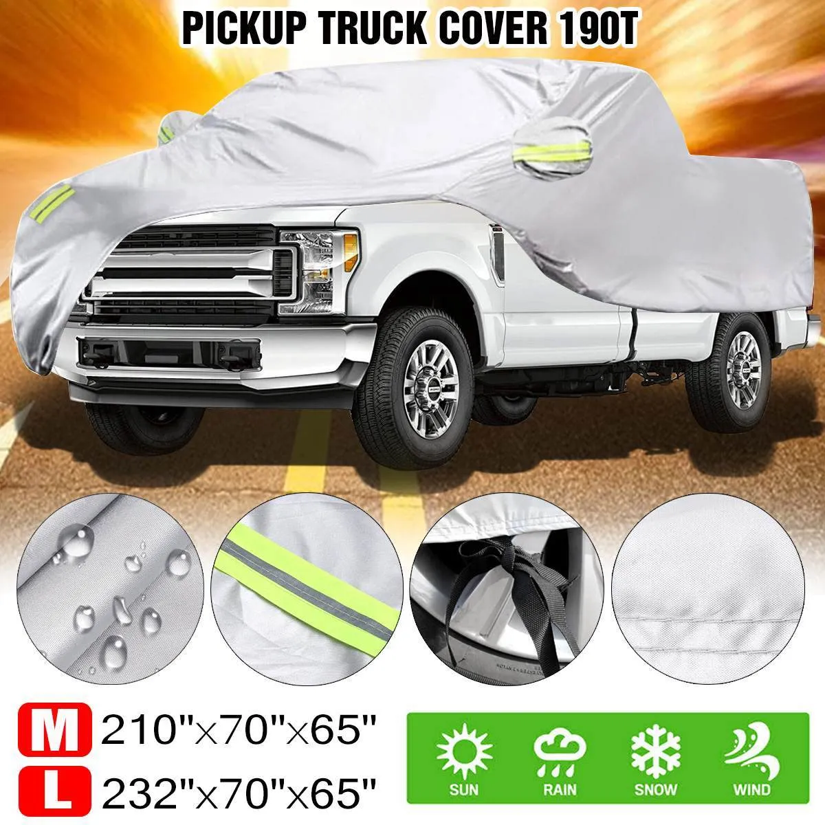 For Pickup Trucks Full Waterproof Dust Resistant Sun Snow UV Protection Indoor Outdoor Silver Car Case Cover M/L