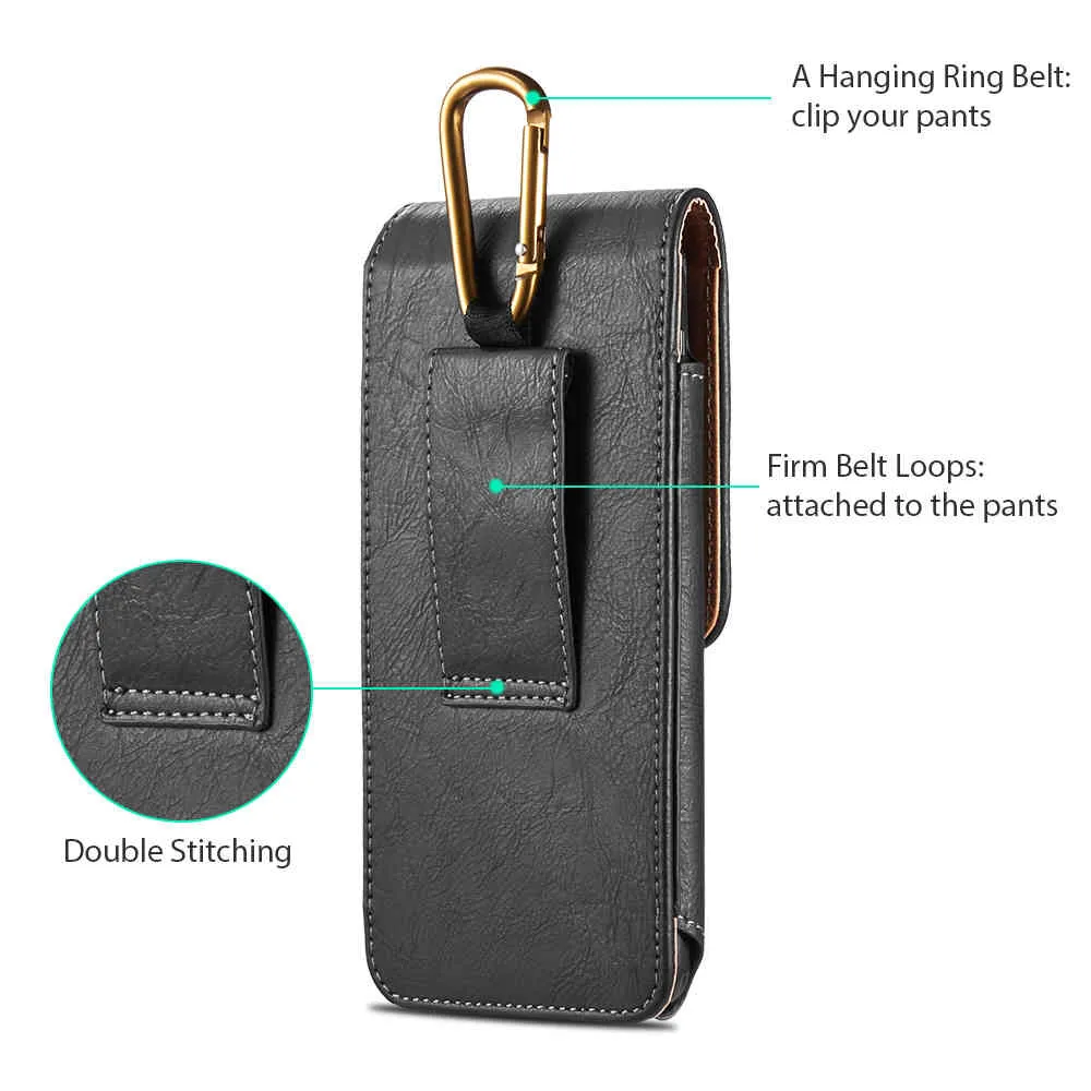 Universal Pouch Leather phone Case For iphone XS X 7 8 plus Waist Bag Magnetic holster Belt Clip phone cover for redmi 5 plus (11)