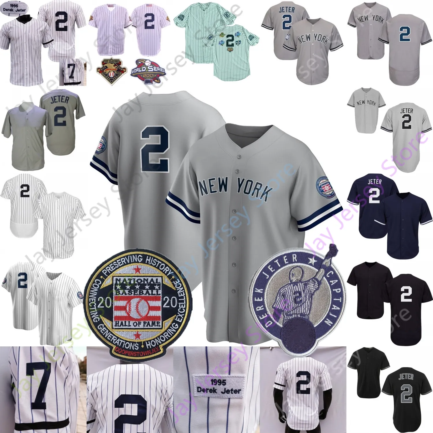 Derek Jeter Jersey 2020 Hall of Fame Retirement Patch 1995 Cooperstown 2001 Pinstripe senza nome Black Grey Navy Fan Player Player