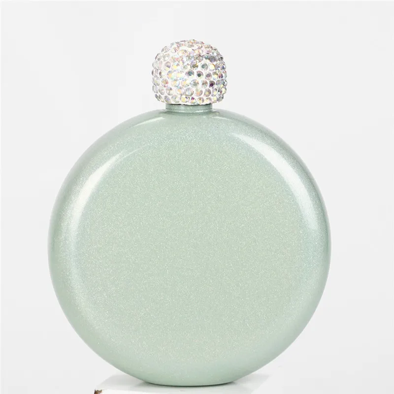 Portable round mini hip flask 304 stainless steel wine kettle crystal cover colorful ladies flagon Glitter Hip Flask