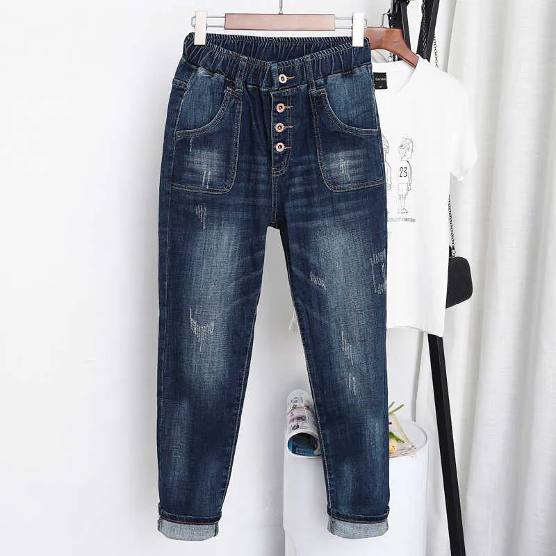 1711 kvinnor sommar ny mode imperium elastisk midja vintage fotled längd harem baggy buttom byxor 100kg kvinnlig casual denim jeans h0908