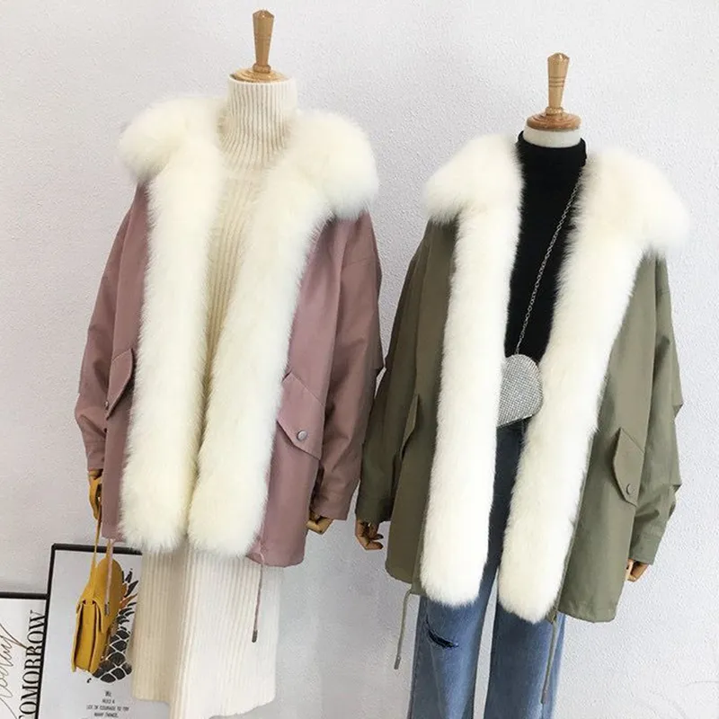 Winter Down Jacket Faux Fur Hooded Parkas Varmtjocklek Justerbar Midja Snow Overcoat Natural Collar Coat 210510