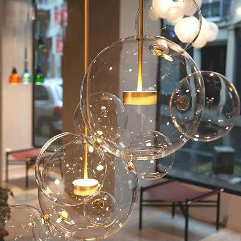 Lustre chaud/blanc éclairage créatif bulle de verre clair LED pour salle à manger luminaire lampes suspendues