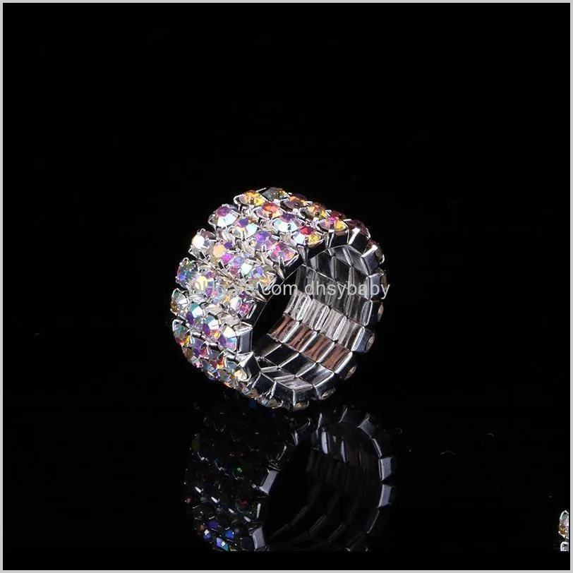ab crystal rhinestone finger rings silver plated and gold plated 1-5 rows bridal wedding elastic stretch rings for woman