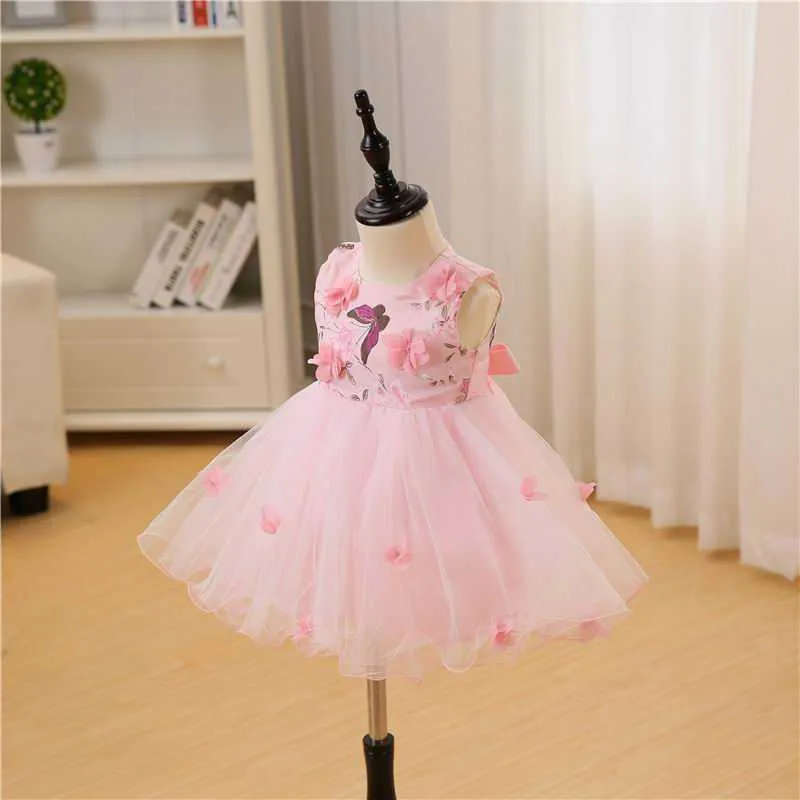 Retail Summer Baby Girls Flower Wedding Dresses Christening Princess Infant First Birthday Girl pink Baptism 8501BB 210610