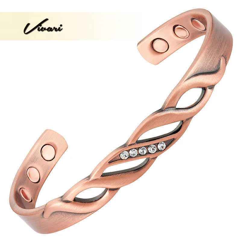Vivari Pure Copper Magnetiskt armband för kvinnor Unisex Healing Kristaller Smycken Charm Bangle Män Armbandsgåva Armband Q0720