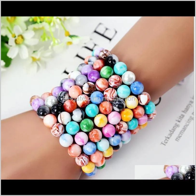 fashion promotional gifts! 8mm*22 grains 16cm glass beads imitation agate like beads elastic force bracelet 9 color choice ps2369