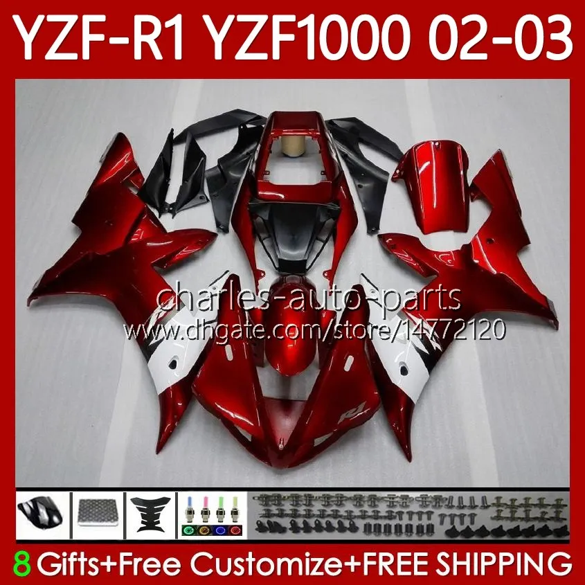 دراجة نارية ياماها YZF R 1 1000 CC YZF-R1 YZF-1000 00-03 هيكل السيارة 90no.9 1000CC YZF R1 YZFR1 02 03 00 01 YZF1000 2002 2003 2000 2001 OEM Fairing Kit Pearl Red