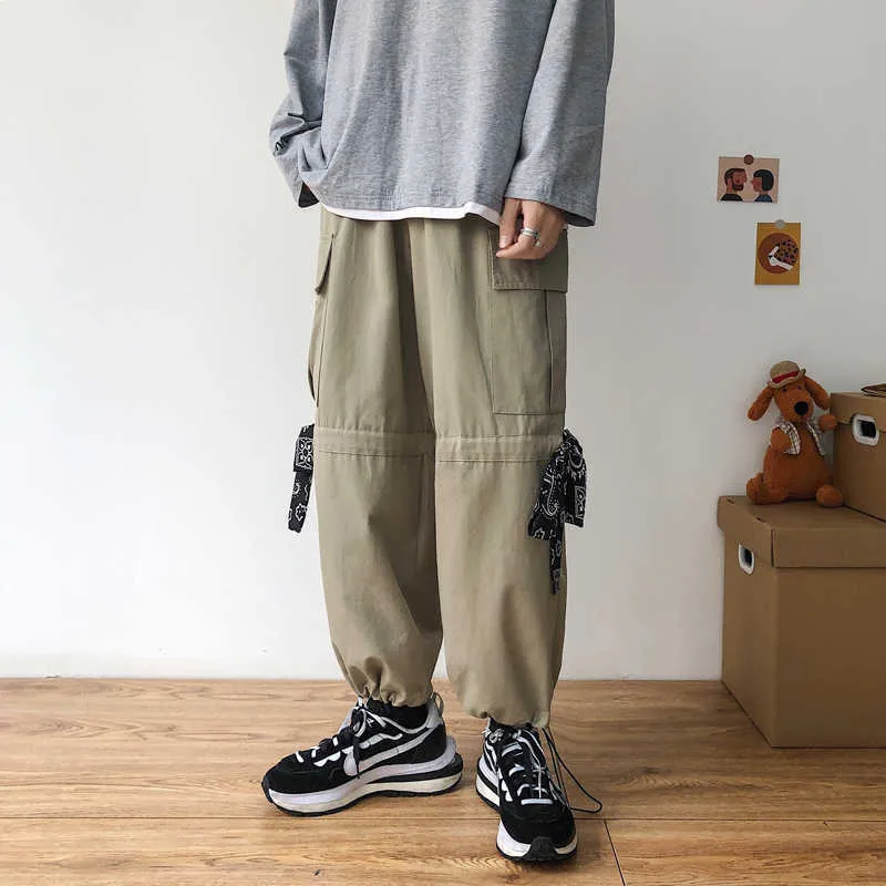 Streetwear Hip Hop Harem pantalones hombres cintura elástica Punk pantalones con cintas Casual Jogger pantalones hombres Hip Hop pantalones Harajuku Y0927