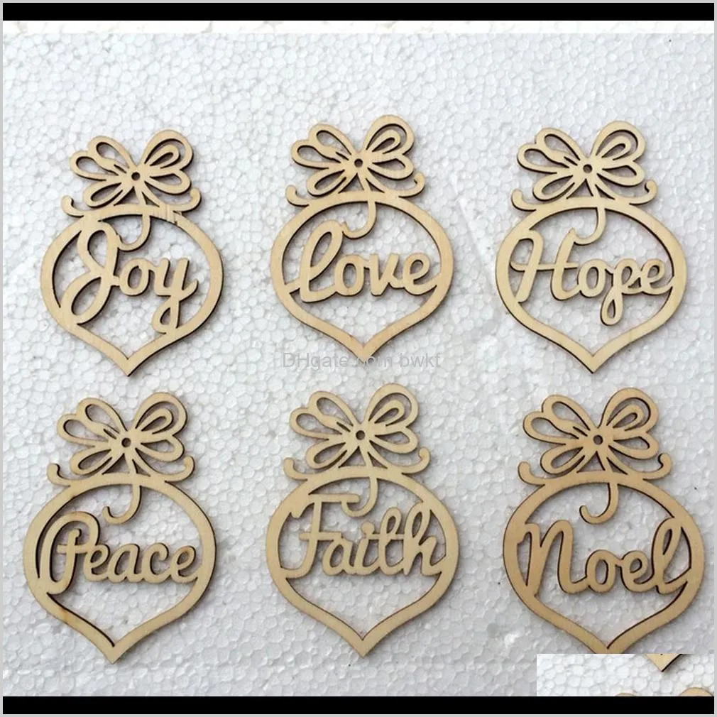6pcs basewood wooden hollow letter christmas tree hanging props holiday party navidad home decor new year christmas tree decor