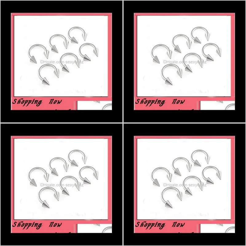 nose ring 100pcs/lot mix 6/8./10/12/14mm stainless steel body jewelry cone horseshoe ring
