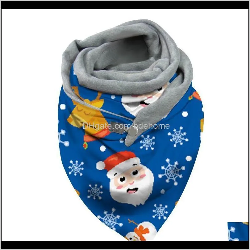 women christmas printing scarf fashion retro multi-purpose shawl button scarf