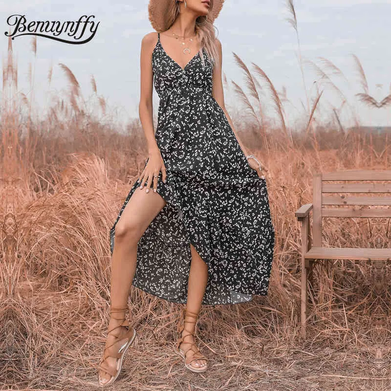 Title: Sexy V-Neck Chiffon Ruffle Hem Beach Floral Midi Dress with Spaghetti Straps and Asymmetrical Print - Perfect for SummerDescription: A