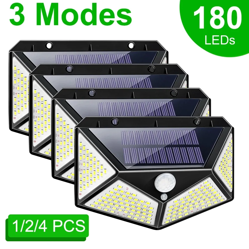 180 100 LED solar lâmpada solar ao ar livre com sensor de movimento solar luz solar à prova d'água solar equipado para decoração de jardim