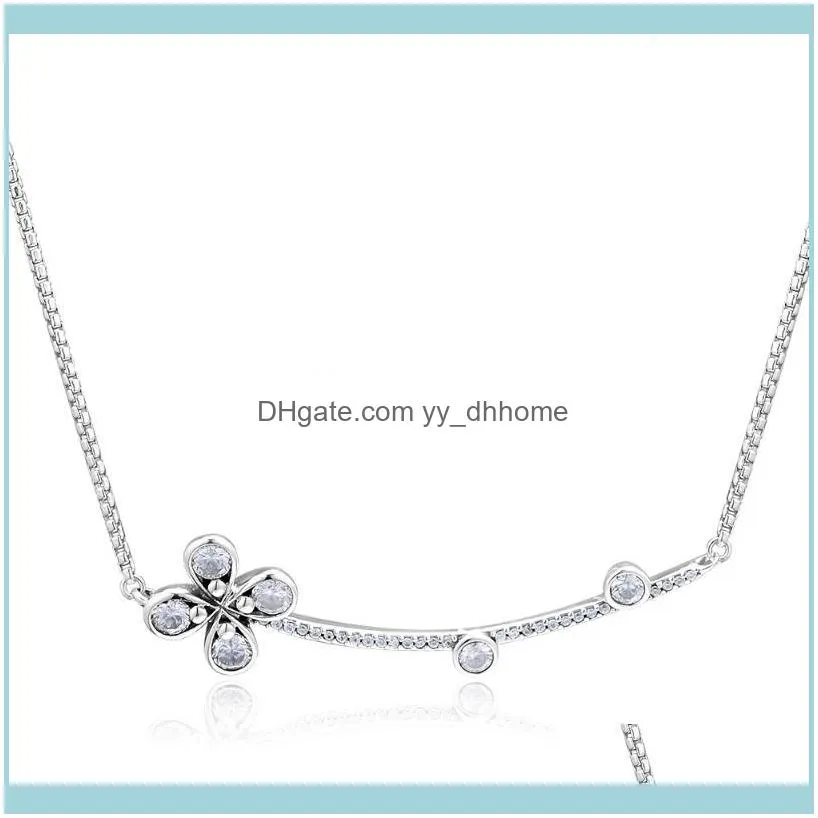 Chains 925 Sterling Silver Choker Four-Petal Flower Necklace Chain Pendant For Women Gift Trinket Jewelry Collars
