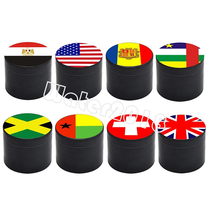 Flag Smoke Grinder 50MM Diameter Tobacco Crusher 4 Layer Zinc Alloy Mental Grinders Printed With National Flags Patterns