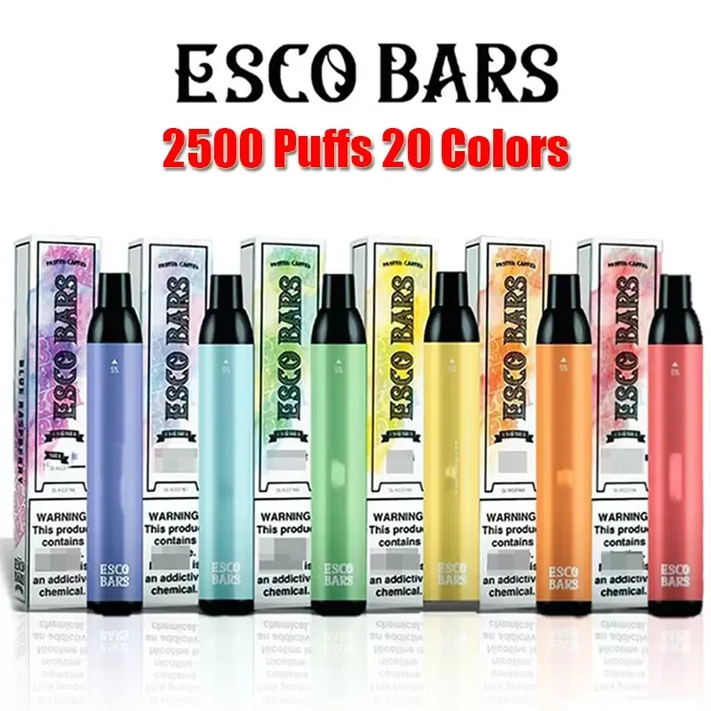 Esco 막대 일회용 전자 담배 2500 퍼프 메쉬 코일 vape 펜 1000mAh 배터리 포드 장치 6ml 사전 채워진 포드 기화기 Escobar Lux Air Bar Bang Plus