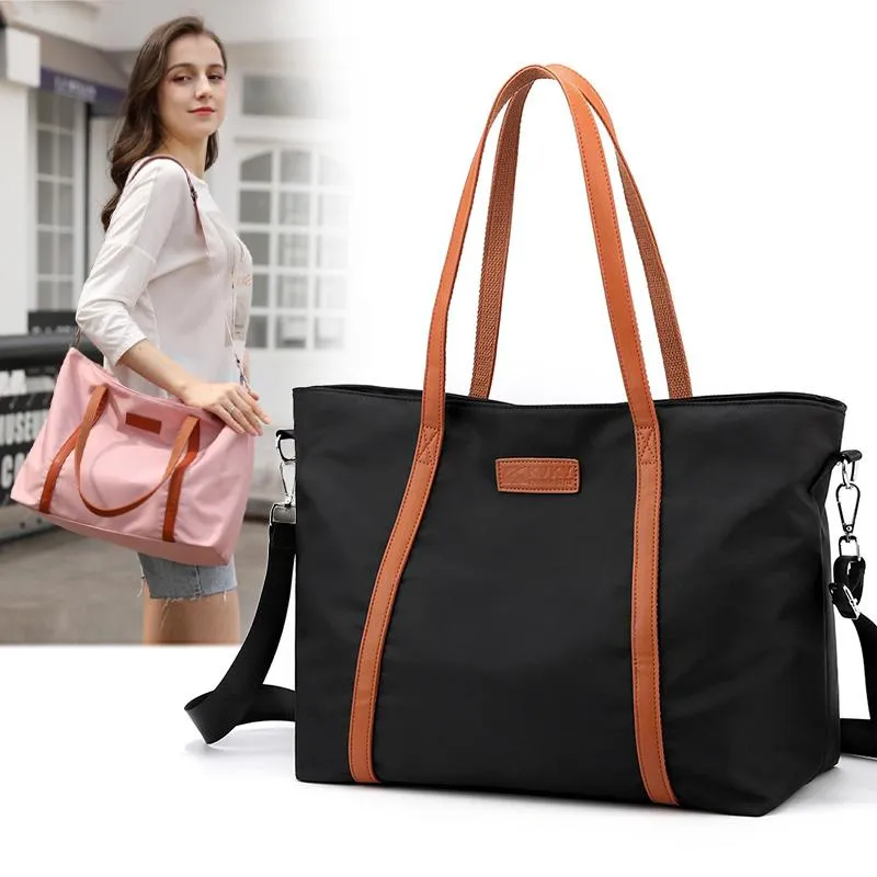 Casual Extra Large Nylon Tote Shoulder Bag Women's 15.6 Computer Travel Female Big Cloth Shopping Handbags Ladies Black Bags