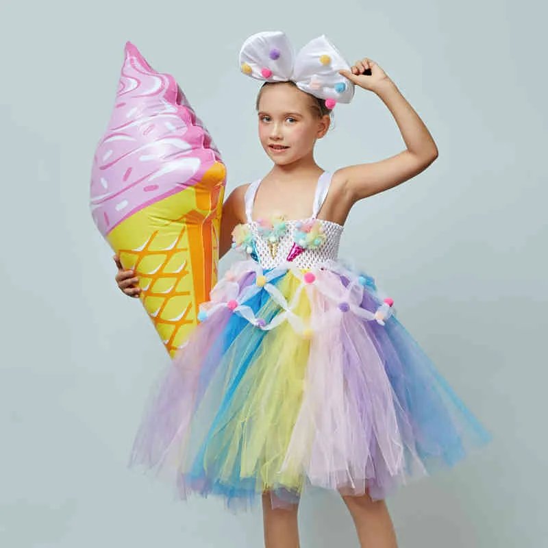 Candy Girls Kids Ice Cream Tutu Dress with Bows Children Birthday Cake Smash Photo Food Costume Girls Dance Pageant Gown Dress (4)