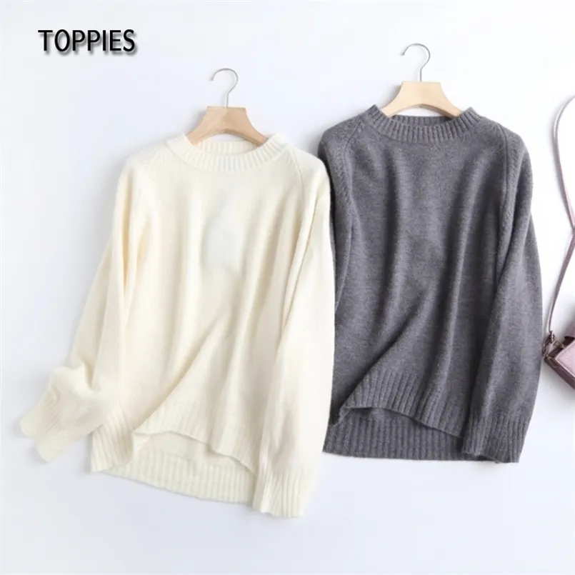 Toppies Inverno Beige Maglione lavorato a maglia Donna O Collo Maglione Donna Oversize Pullover Chic Top Comfort Vestiti caldi 210917